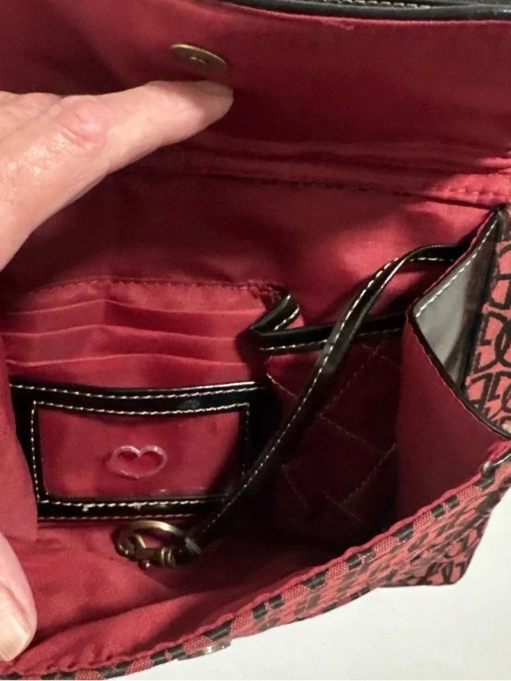 Giani Bernini Red Patterned Crossbody Bag with Black Trim
